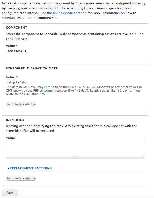 By adding a "Schedule component evaluation" action the same Rules Component can reschedule itself to run the next day.