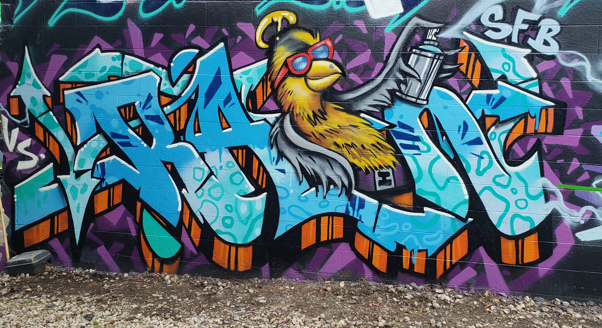 Recent graffiti piece painted during Jersey Fresh Jam 2018 at TerraCycle in Trenton, NJ