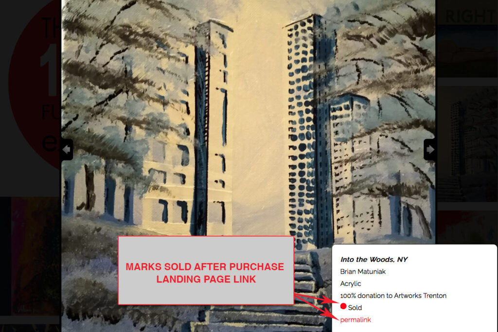 Example of an image from the gallery with the sold indication and permalink for sharing